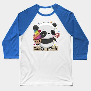 Cartoon Panda with Cake Baseball T-Shirt